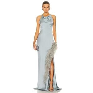 Lapointe Designer Double-Faced Satin Halter Gown Dress Feather Ostrich SZ 0